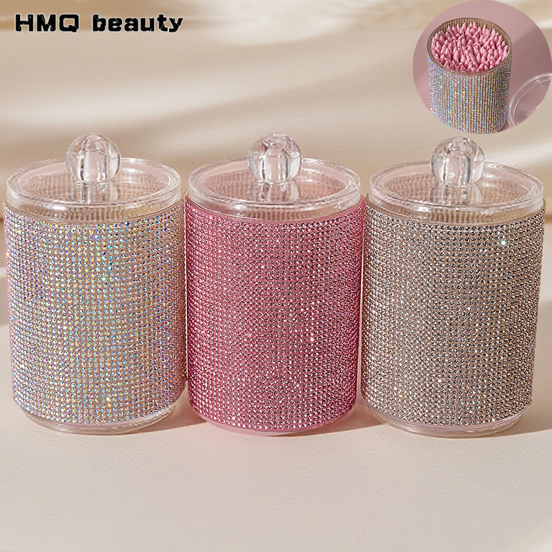 Luxury Skincare Containers - Luxuriöse Diamant-Wattestäbchen-Aufbewahrungsbox Tragbare Wattestäbchen-Aufbewahrungsbox Desktop-Lippenstift-Augenbrauenstift-Organizer Make-up-Werkzeuge