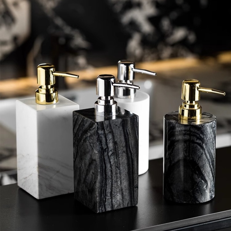 Luxury Skincare Jars - Seifenspenderflasche aus natürlichem Marmor, rutschfester Badezimmer-Lotionbehälter,